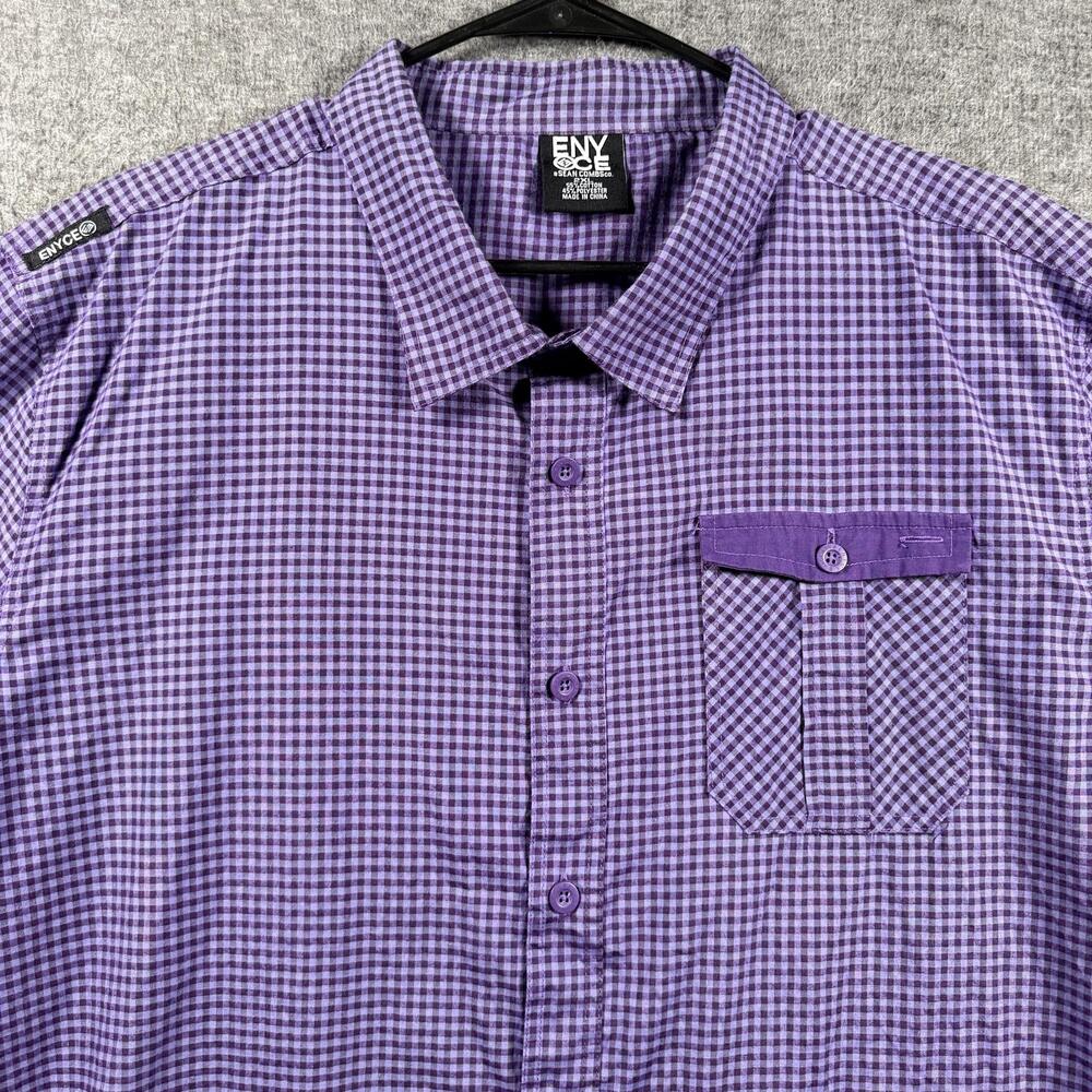 Enyce Shirt Mens 2XL Purple Check Long Sleeve Button Up Logo Puff Daddy Y2K